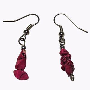 Retro Pink Gemstone Chunky Drop Dangle Earrings 80s 90s Fashion Jewelry Women